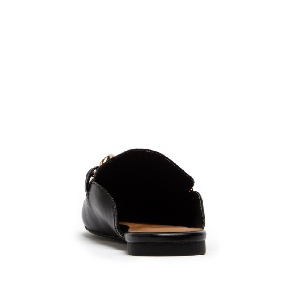 Black Vegan Leather Chain Link Mule Flats - Picture 6 of 8